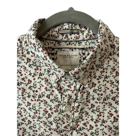 Denim Flower Ricky Singh Men’s Fitted M Preppy Floral Short Sleeve Shirt Resort - Picture 1 of 11
